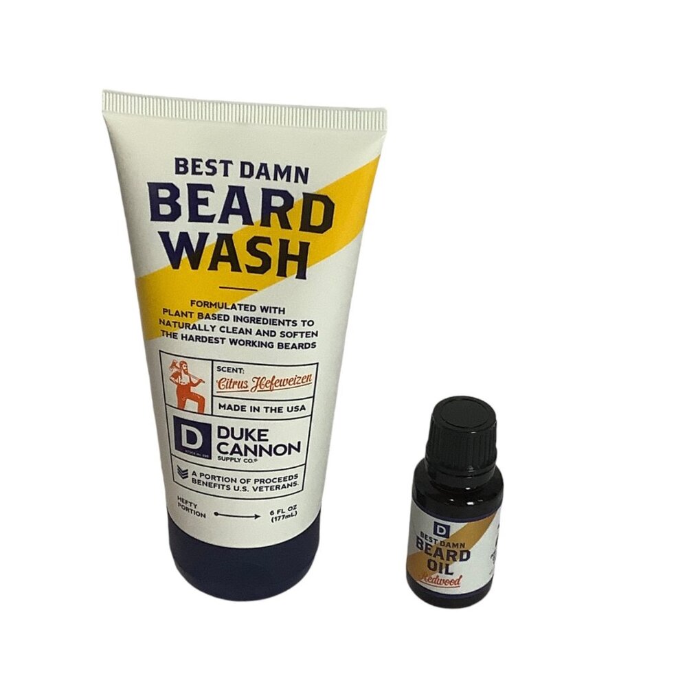 Duke Cannon Best Damn Beard Wash 6 oz. & Beard Oil .5 oz Set Natural Organic NEW